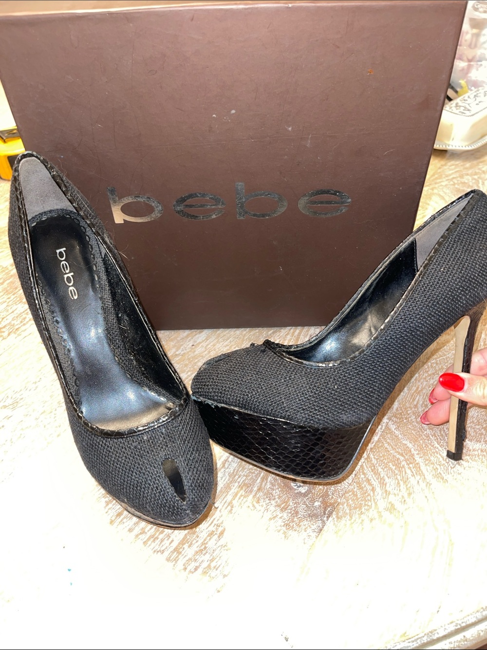 Bebe Lorena y2k Platform Peeptoe Heels